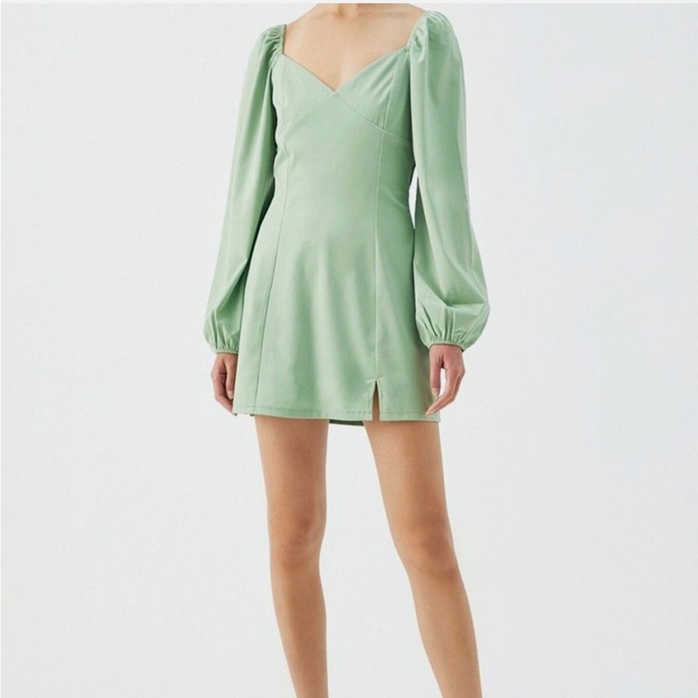 Kendall & Kylie Green Long Puff Sleeve Mini Dress, Small